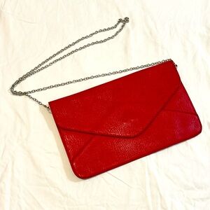Red Faux Leather Envelope Clutch